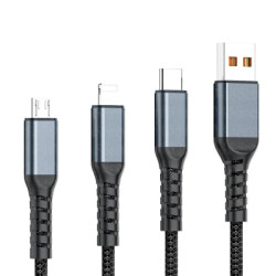 Дата кабель USB 2.0 AM to Lightning + Micro 5P + USB-C 1.2m 100W nylon black XoKo (SC-3100)