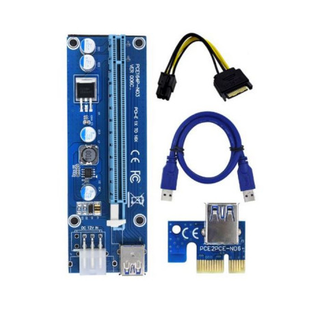 Райзер PCI-E x1 to 16x 60cm USB 3.0 Cable SATA to 6Pin Power v.006C Dynamode (RX-riser-006c 6 pin)