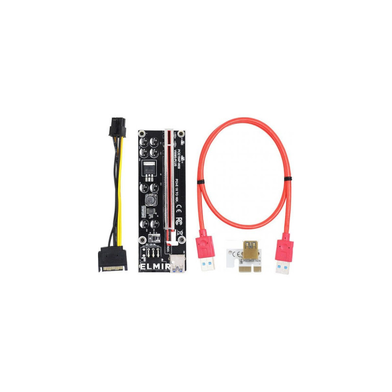 Райзер Dynamode PCI-E x1 to 16x 60cm USB 3.0 Red Cable SATA to 6Pin Power v. (RX-riser 009S Plus)
