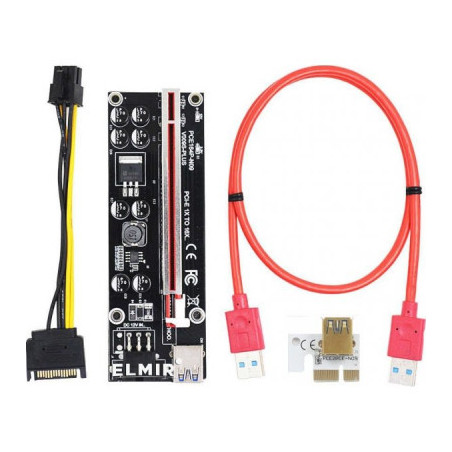 Райзер Dynamode PCI-E x1 to 16x 60cm USB 3.0 Red Cable SATA to 6Pin Power v. (RX-riser 009S Plus)