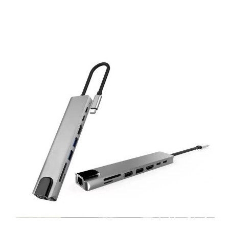 Концентратор XoKo Type-C to RJ45+HDMI+2xUSB 3.0+ TF,SD reader+ PD Type-C+ Type (XK-AC550-SL)