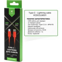 Дата кабель USB-C to Lightning 1.0m 20W Nylon Red Vinga (VCDCCLM531)