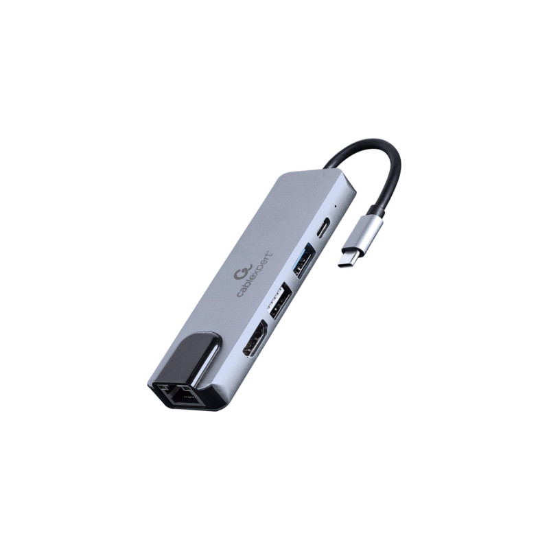 Концентратор Cablexpert USB-C 5-in-1 (hub/HDMI/PD/LAN) (A-CM-COMBO5-04)