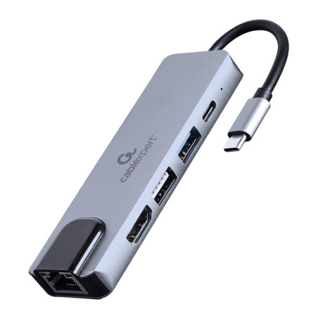 Концентратор Cablexpert USB-C 5-in-1 (hub/HDMI/PD/LAN) (A-CM-COMBO5-04)