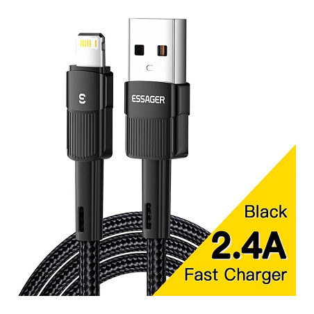 Дата кабель USB 2.0 AM to Lightning 2.0m 2.4A black Essager (EXCL-XCA01)