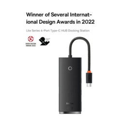 Концентратор Baseus USB-C to 4xUSB 3.0 1.0m black (WKQX030401)