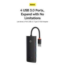 Концентратор Baseus USB-C to 4xUSB 3.0 1.0m black (WKQX030401)