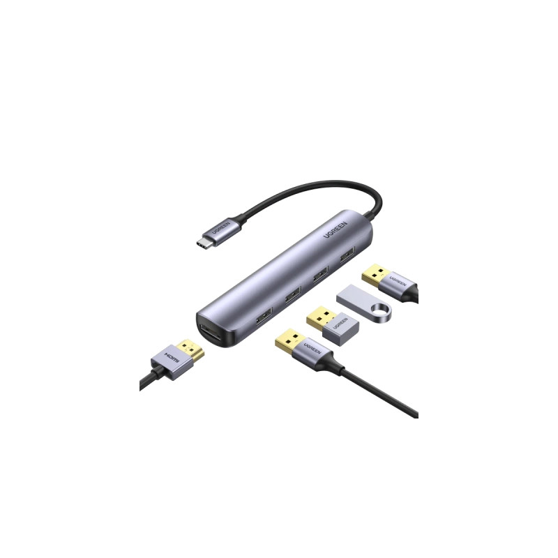 Концентратор Ugreen USB-C to 4xUSB 3.0 + HDMI CM417 gray (20197)