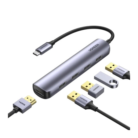 Концентратор Ugreen USB-C to 4xUSB 3.0 + HDMI CM417 gray (20197)