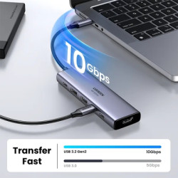 Концентратор Ugreen USB-C to HDMI + 2xUSB 3.2 + 2xUSB-C 3.2 + PD CM511 gray (35999)