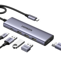 Концентратор Ugreen USB-C to HDMI + 3xUSB 3.0 + PD CM511 gray (15596)
