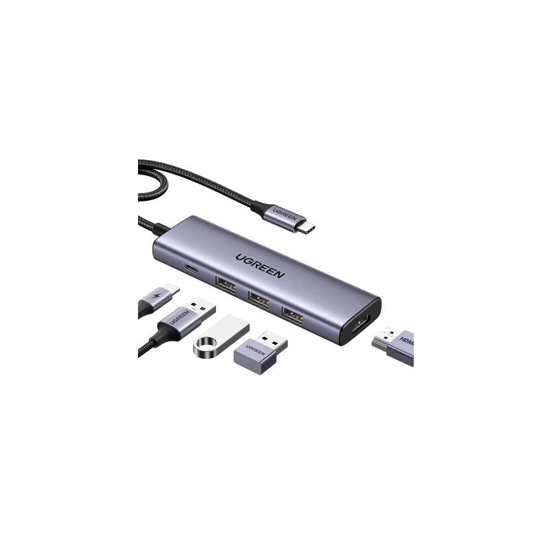 Концентратор Ugreen USB-C to HDMI + 3xUSB 3.0 + PD CM511 gray (15596)