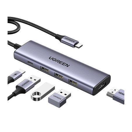 Концентратор Ugreen USB-C to HDMI + 3xUSB 3.0 + PD CM511 gray (15596)