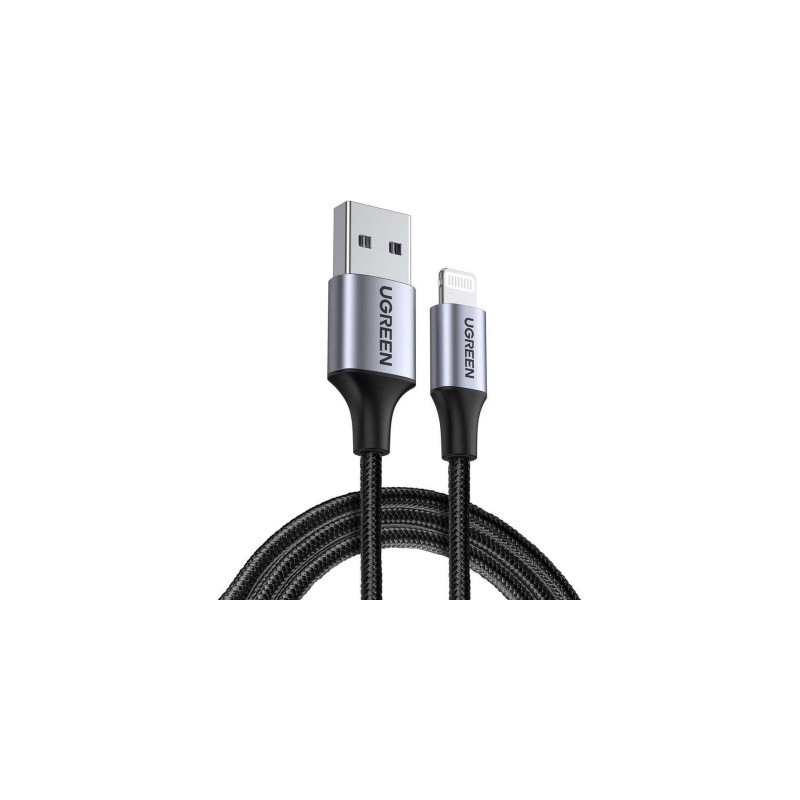 Дата кабель USB 2.0 AM to Lightning 2.0m US199 2.4A Black Ugreen (60158)