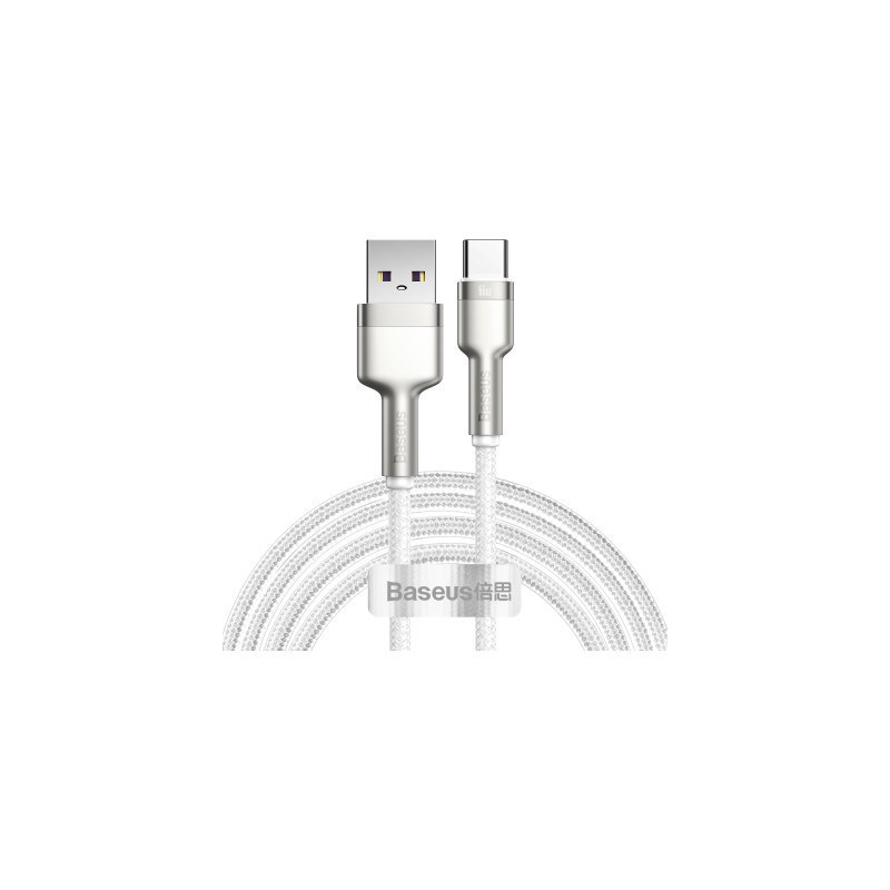 Дата кабель USB 3.1 AM to USB-C 2.0m 6.0A 66W Cafule Series Metal White Baseus (CAKF000202)