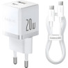 Зарядний пристрій Baseus 1xUSB-C 20W + 1xUSB white + cable USB-C to USB-C 60W 1.0m (P10111608213-01)