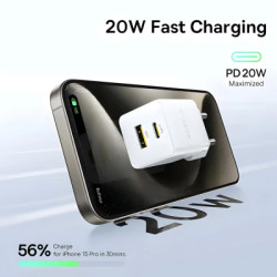 Зарядний пристрій Baseus 1xUSB-C 20W + 1xUSB white + cable USB-C to USB-C 60W 1.0m (P10111608213-01)