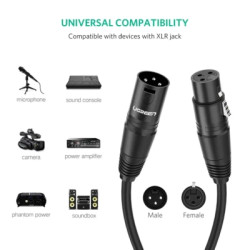 Кабель мультимедійний XLR M to XLR F 2.0m AV130 black Ugreen (20710)