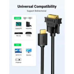 Кабель мультимедійний HDMI M to DVI M 1.5m HD106 black Ugreen (11150)