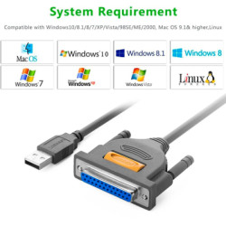 Кабель для принтера USB 2.0 to DB25 2.0m US167 black Ugreen (20224)