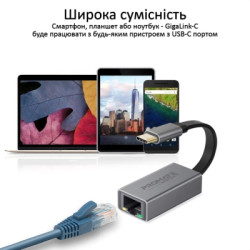 Адаптер Promate USB-C to RJ45 Ethernet 1000Mbps grey (gigaLink-c.grey)