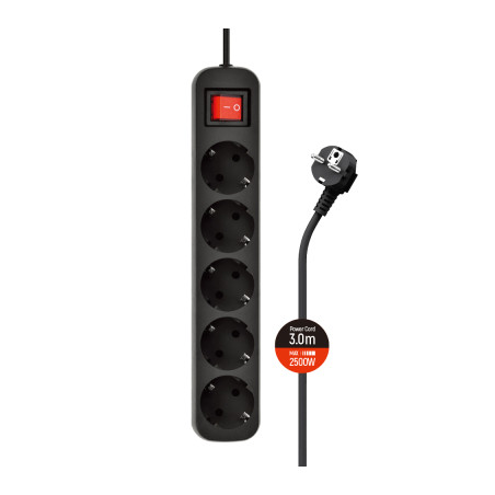 Мережевий фільтр живлення ColorWay CW-PSEA53BK, 5 розеток/ 3M black (CW-PSEA53BK)