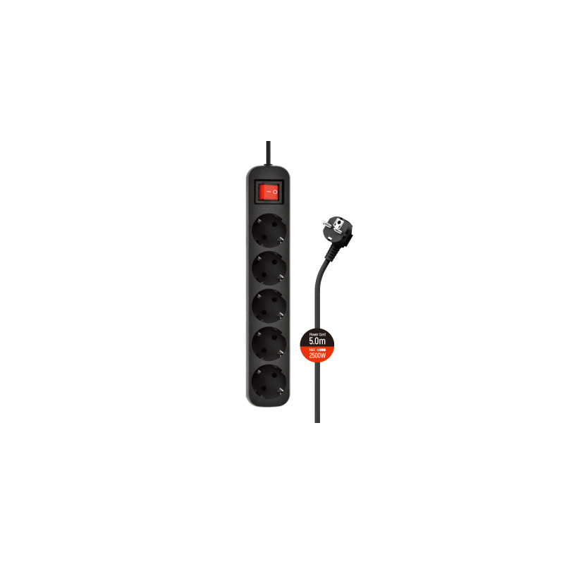 Мережевий фільтр живлення ColorWay CW-PSEA55BK, 5 розеток/ 5M black (CW-PSEA55BK)