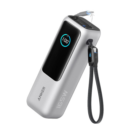 Батарея універсальна Anker 25000mAh, 165W, PD/3/0, QC/3/0, Built-In Double USB-C Cables, silver (A1695H41)