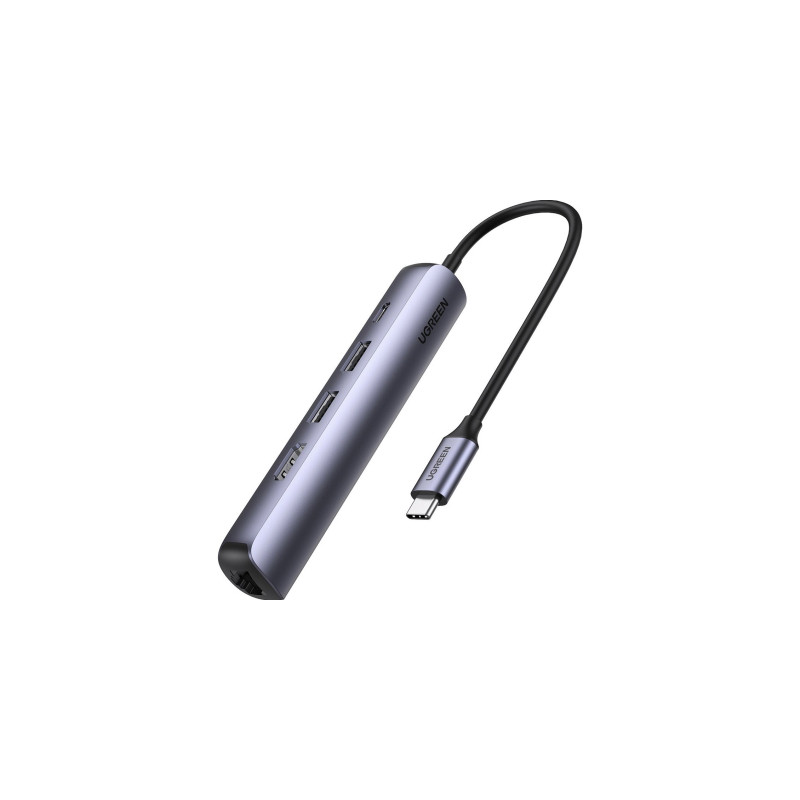 Концентратор Ugreen USB3.0 Type-C to HDMI 4K30Hz/USB 3.0x2/RJ45/PD CM418 (10919)