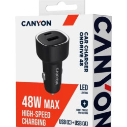 Зарядний пристрій Canyon 1xUSB + 1xUSB-C PD48W black (CNE-CCABR3AC)