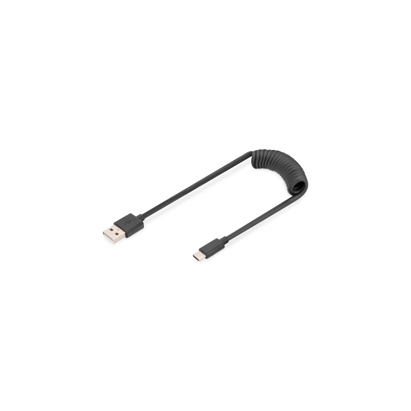 Дата кабель USB 2.0 AM to USB-C 1.0m (0.32m) spiral black Digitus (AK-300430-006-S)