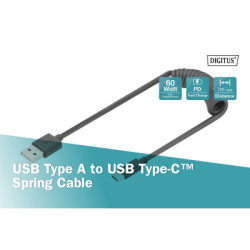 Дата кабель USB 2.0 AM to USB-C 1.0m (0.32m) spiral black Digitus (AK-300430-006-S)