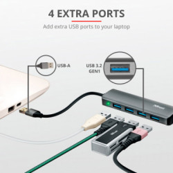 Концентратор Halyx 4-Port USB-A 3.2 Grey Trust (24947_TRUST)