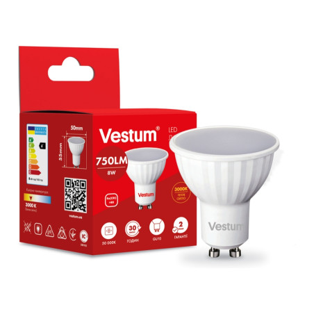Лампочка Vestum MR16 8W 3000K 220V GU10 (1-VS-1507)