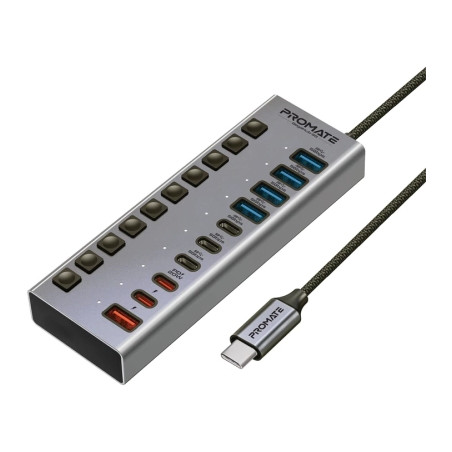Концентратор Promate USB-C 10-in-1 5xUSB-C + 5xUSB gray (gegahub-5g)