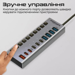 Концентратор Promate USB-C 10-in-1 5xUSB-C + 5xUSB gray (gegahub-5g)
