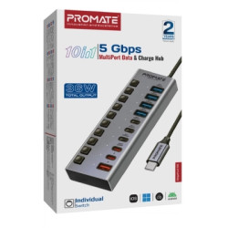 Концентратор Promate USB-C 10-in-1 5xUSB-C + 5xUSB gray (gegahub-5g)