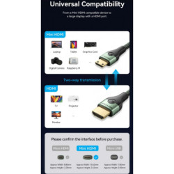 Кабель мультимедійний HDMI M to HDMI mini M 1.0m V2.1 8K 60Hz green Vention (AGJGF)