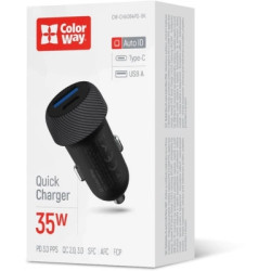 Зарядний пристрій ColorWay USB-C PD35W + USB QC3.0 car adapter (CW-CHA064PD-BK)