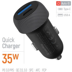 Зарядний пристрій ColorWay USB-C PD35W + USB QC3.0 car adapter (CW-CHA064PD-BK)