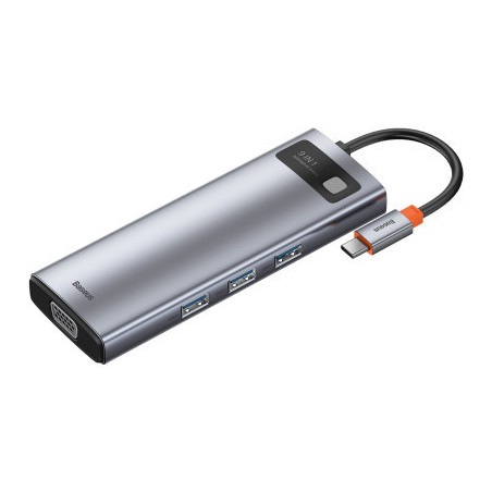 Концентратор Baseus USB3.1 Type-C to USB C(PD)100W/HDMI 4K 30Hz/VGA/USB3.2/RJ45/SD+TF,9in1 Grey (CAHUB-CU0G)