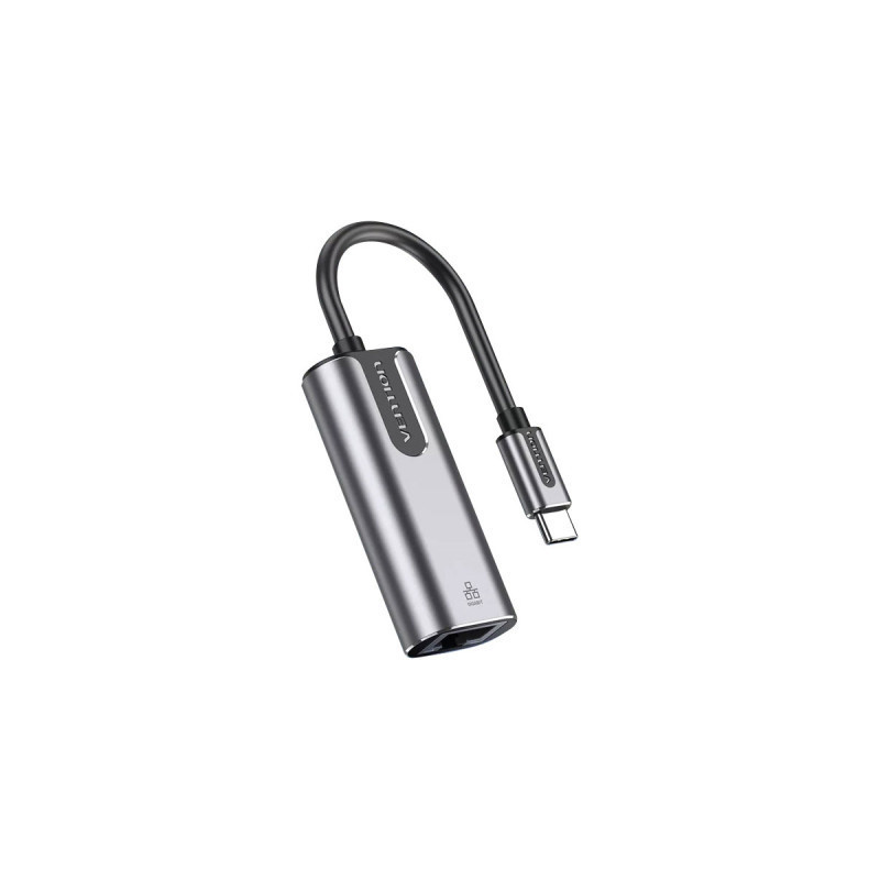 Перехідник USB-C to RJ45 Ethernet 1000Mbps Aluminum black Vention (CFNHB)