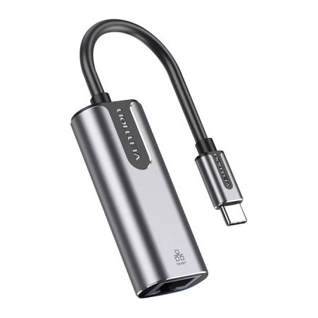 Перехідник USB-C to RJ45 Ethernet 1000Mbps Aluminum black Vention (CFNHB)