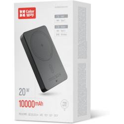 Батарея універсальна ColorWay 10 000 mAh PD/22.5W, 15W MagSafe Black (CW-PB100LPA1BK-WPDD)