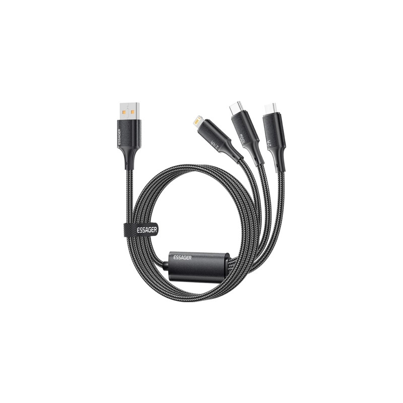 Дата кабель USB 2.0 AM to Lightning + Micro 5P + USB-C 1.2m 100W Essager (EXCMTL-JJ01-P)