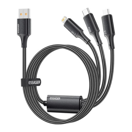 Дата кабель USB 2.0 AM to Lightning + Micro 5P + USB-C 1.2m 100W Essager (EXCMTL-JJ01-P)