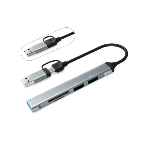 Концентратор Dynamode 5-in-1 USB Type-C/Type-A to 1хUSB3.0, 2xUSB 2.0, card-reader SD/MicroSD (DM-UH-514)