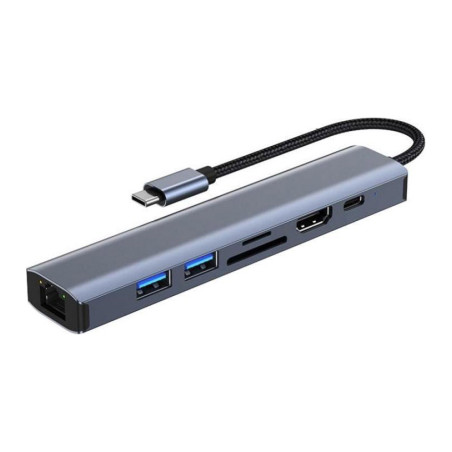 Концентратор Dynamode 7-in-1 USB-C to HDTV 4K/30Hz, 2хUSB3.0, RJ45, USB-C PD 100W, SD/MicroSD (BYL-2303)