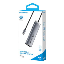 Концентратор Vention USB-C 9-in-1 HDMI 60Hz + 2xUSB 3.0 + RJ45 + SD/TF + 3.5mm + PD 100W (TGVHB)