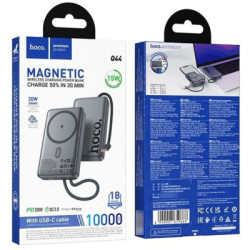 Батарея універсальна HOCO 10000 mAh Origen Dual PD/20W Magnetic with cable Type-C Metal Gray (Q44 / 714983)